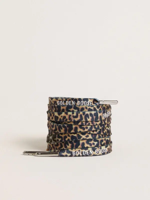 Beige leopard-print laces with contrasting white logo online
