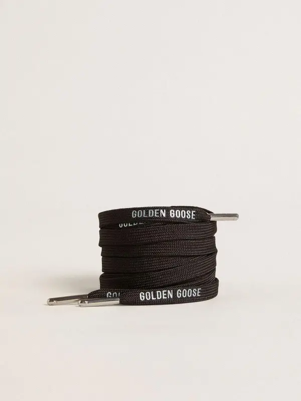 Black cotton laces with contrasting silver logo online