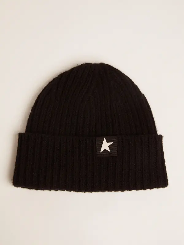 Black wool beanie with white star online