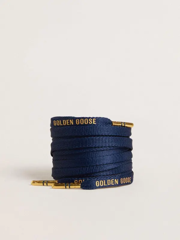 Blue cotton laces with contrasting gold-colored logo online