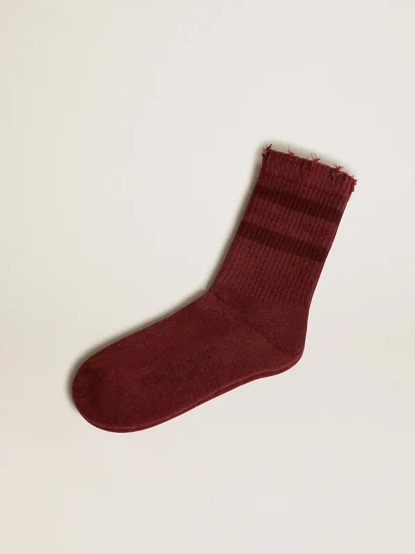 Burgundy socks with distressed details and tone-on-tone stripes online