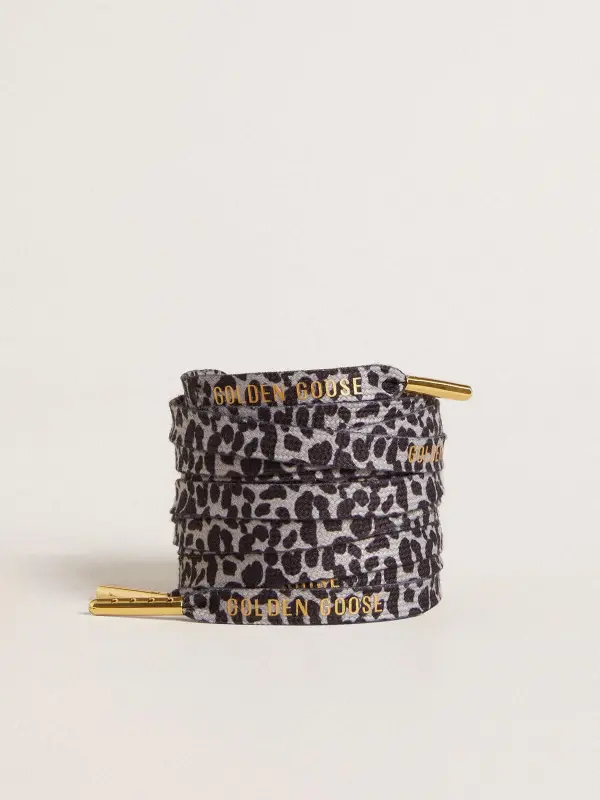 Gray and black animal-print laces with contrasting gold logo online