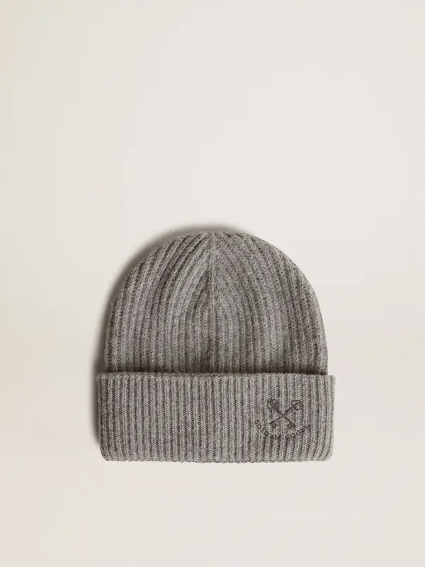 Gray ribbed wool beanie online