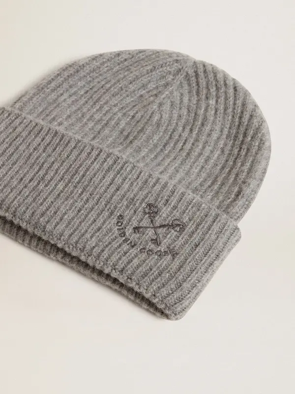 Gray ribbed wool beanie online