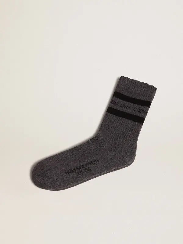 Grey socks with distressed details and black stripes online