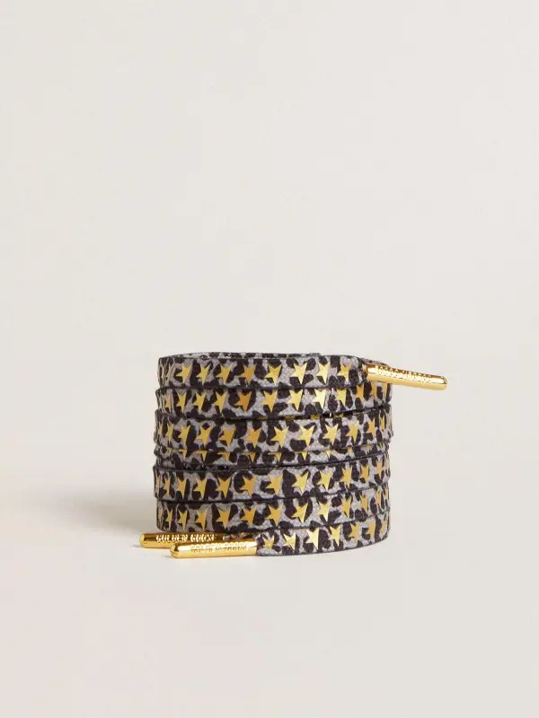 Laces with gray and black animal print with contrasting gold stars online