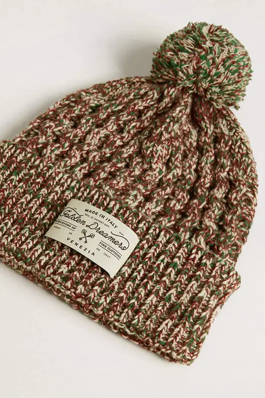 Multicolored wool beanie with pompom online