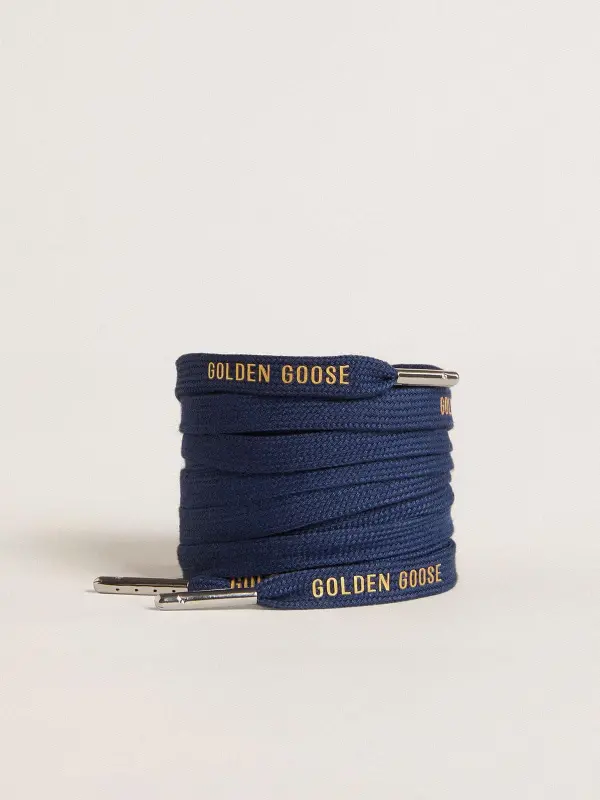 Navy blue cotton laces with contrasting gold logo online