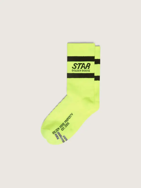 Neon yellow sports socks with black stripes online