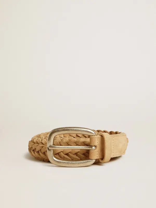 Sand-colored woven leather belt online