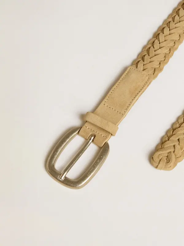 Sand-colored woven leather belt online