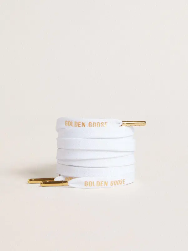 White cotton laces with contrasting gold logo online