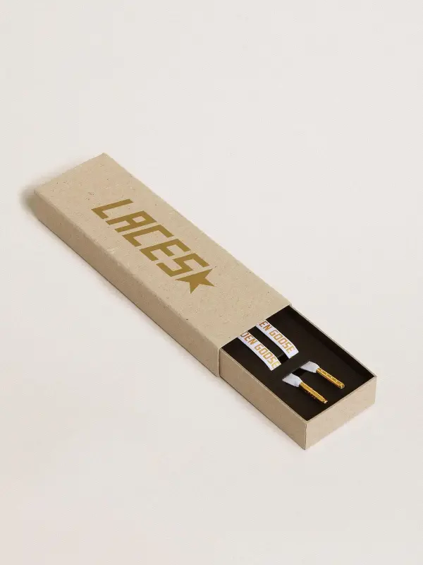 White cotton laces with contrasting gold logo online