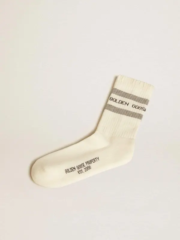 White socks with distressed details and gray stripes online