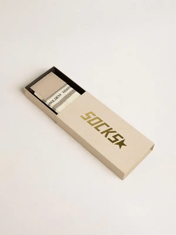 White socks with distressed details and gray stripes online