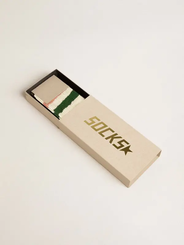 Worn-white socks with distressed details and pink and green stripes online
