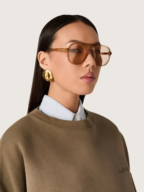 Aviator style sunglasses with honey-colored frame and lenses online