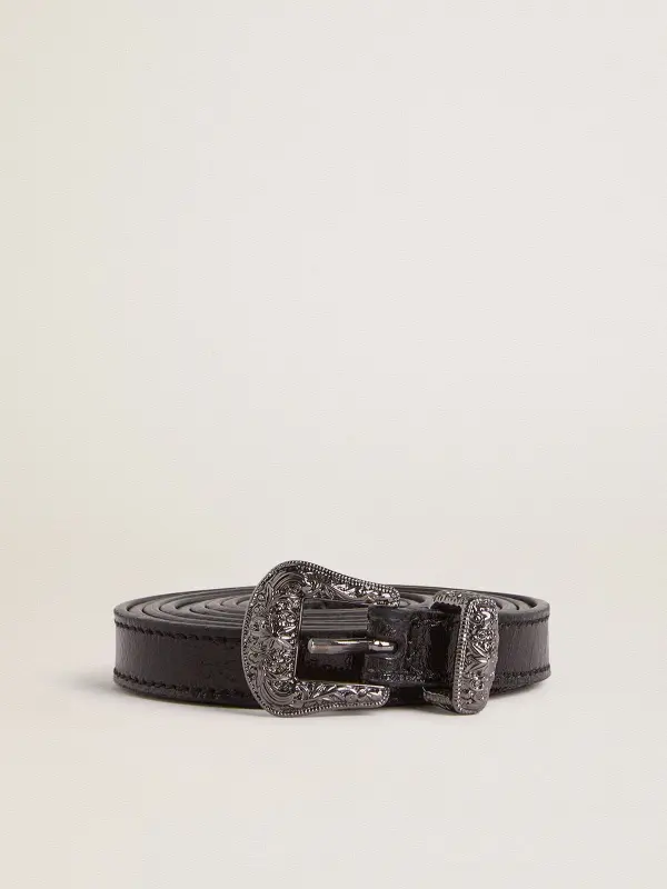 Black leather belt with silver buckle online