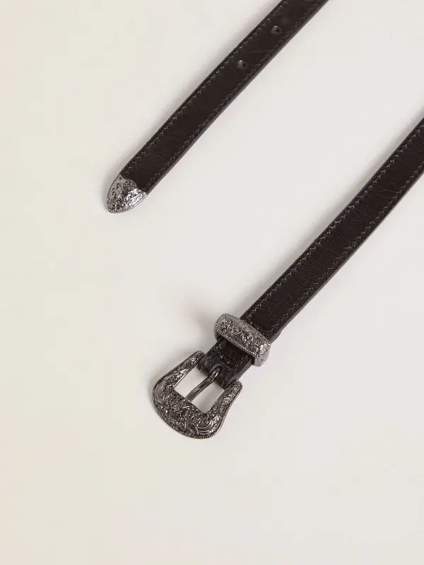 Black leather belt with silver buckle online