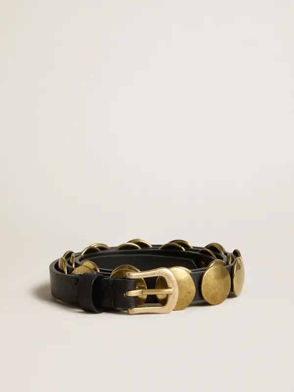 Black Trinidad belt in washed leather with gold studs online