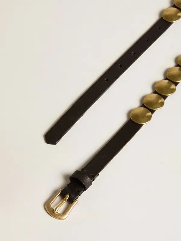 Black Trinidad belt in washed leather with gold studs online