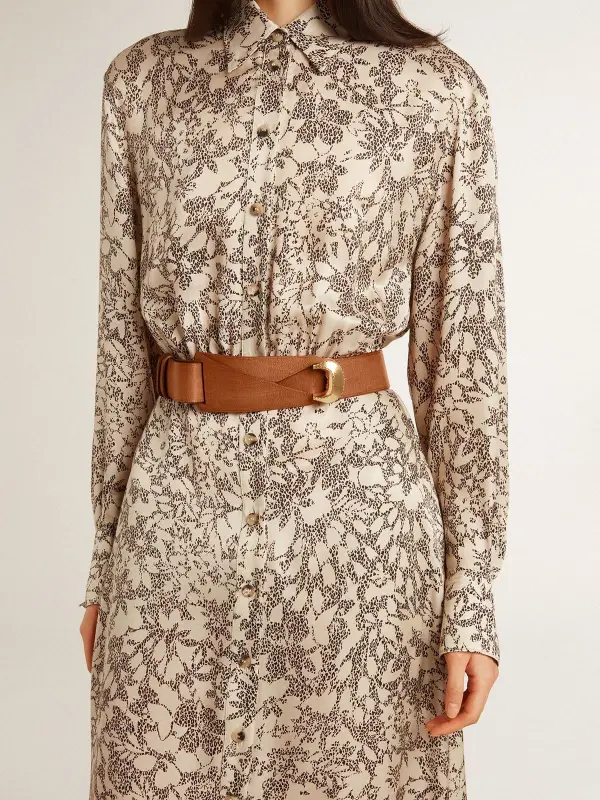 Brown leather belt with semi-circular gold buckle online