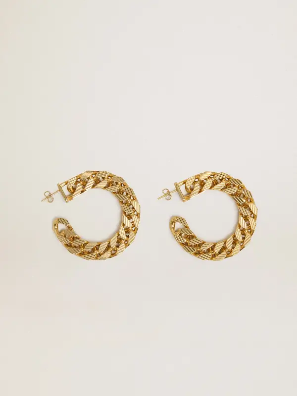 Chain hoop earrings with antique gold colored braided links online