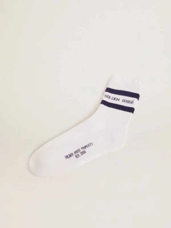 Cotton socks with distressed finishes, blue stripes and logo online