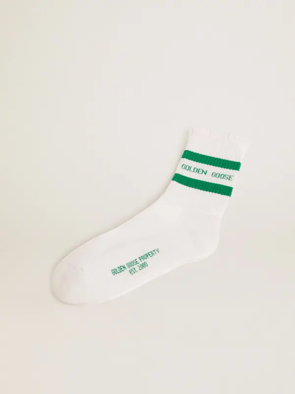 Cotton socks with distressed finishes, green stripes and logo online
