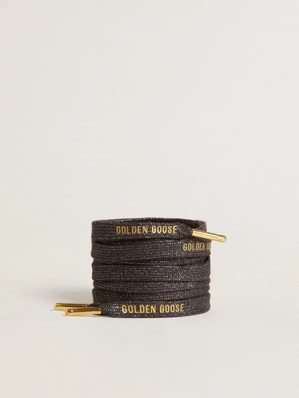 Dark gray lurex laces with contrasting gold logo online