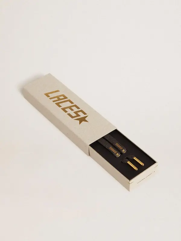 Dark gray lurex laces with contrasting gold logo online