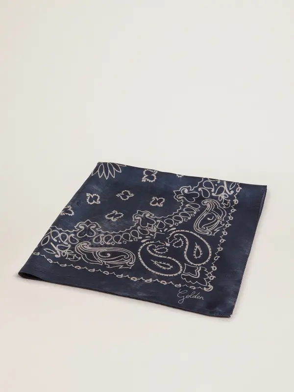 Denim-blue Golden Collection scarf with paisley pattern online
