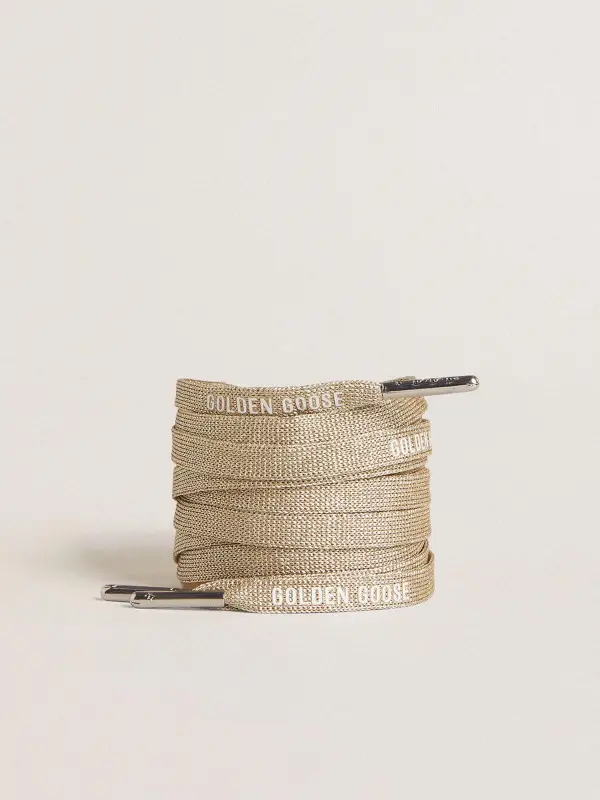 Gold-colored Lurex laces with contrasting white logo online
