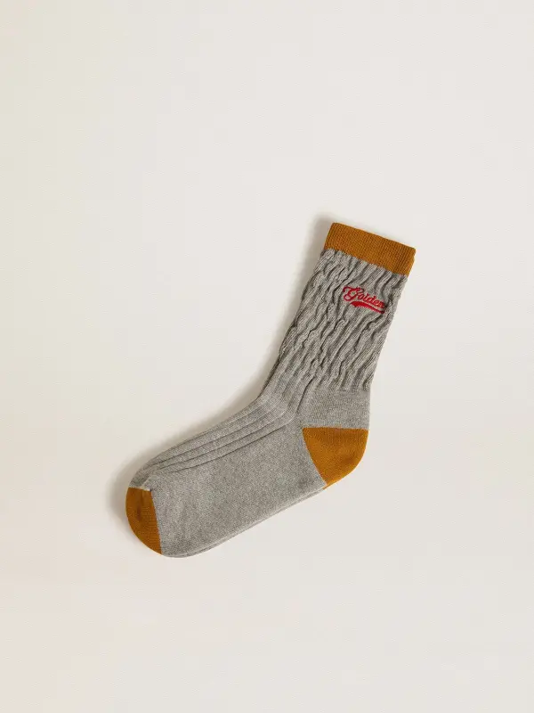 Gray ribbed socks with orange details and red logo online