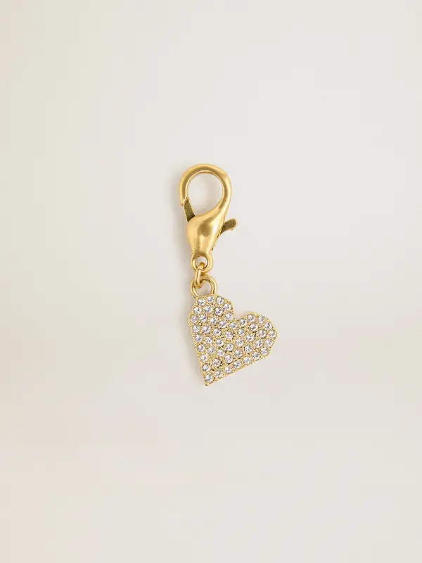 Heart-shaped charm in gold-colored brass with crystals online