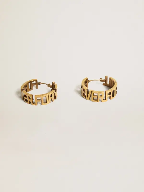 Hoop earrings in antique gold color with Forever For You lettering online