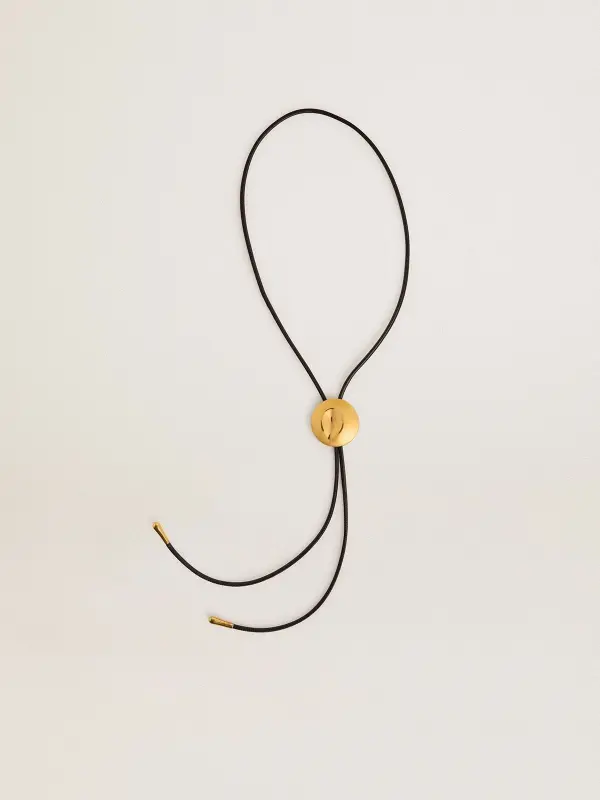 Jewelmates bolo tie necklace in black leather with antique gold metal detail online