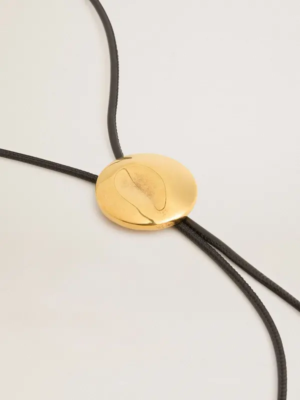 Jewelmates bolo tie necklace in black leather with antique gold metal detail online