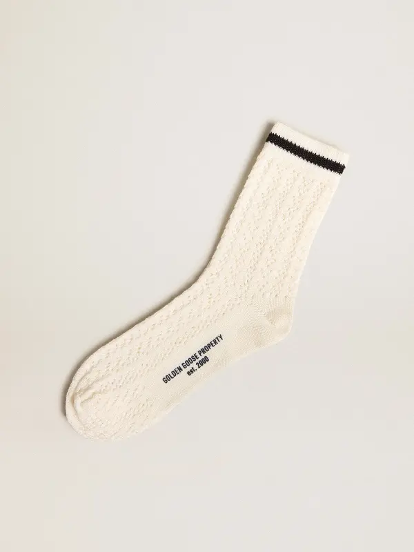 Long ribbed socks in vintage white with black stripe online