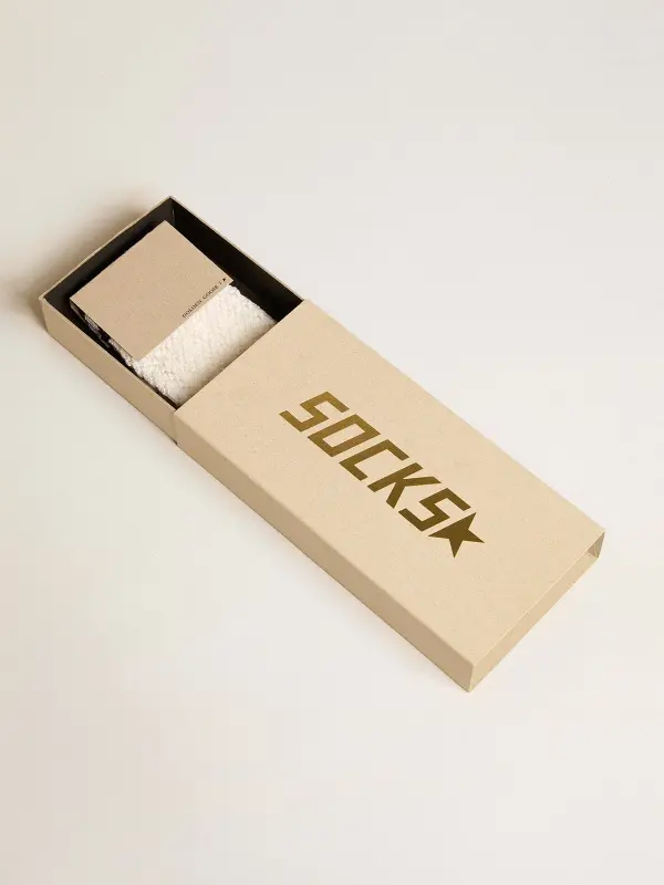 Long ribbed socks in vintage white with black stripe online