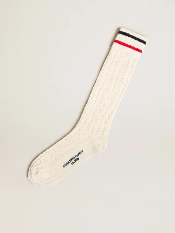 Long ribbed socks in vintage white with two-tone stripes online