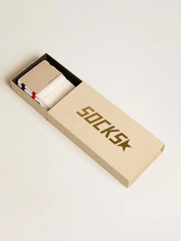 Long ribbed socks in vintage white with two-tone stripes online