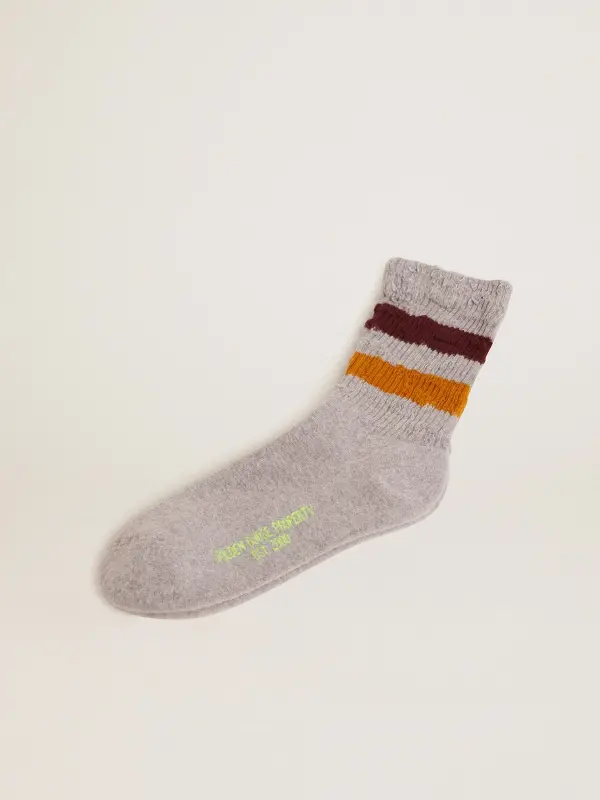 Melange grey socks with distressed details and two-tone stripes online