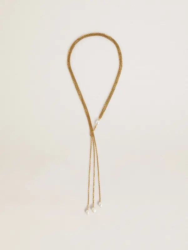 Necklace with antique gold-colored chains with pearls online