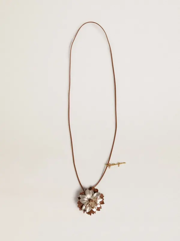 Pendant flower charm in tan and champagne leather online