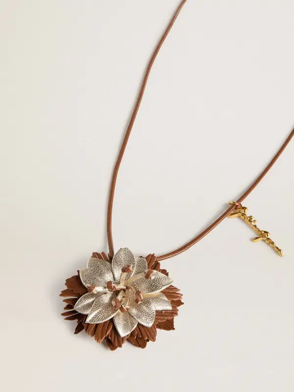Pendant flower charm in tan and champagne leather online