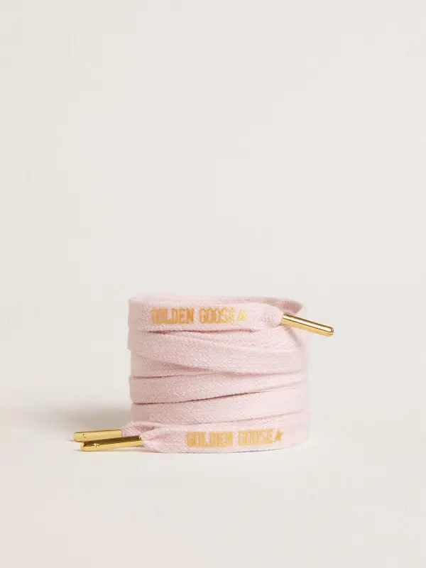 Pink cotton laces with contrasting gold-colored logo online