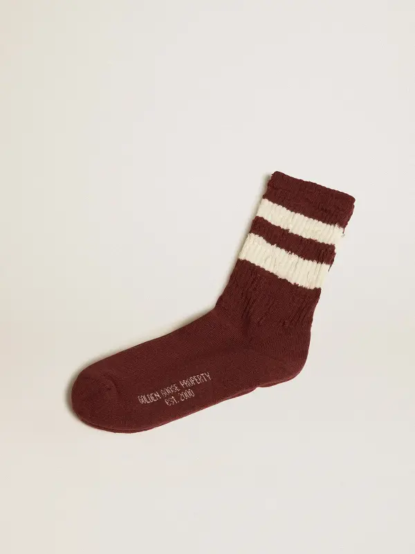 Purple socks with distressed details and worn-white stripes online