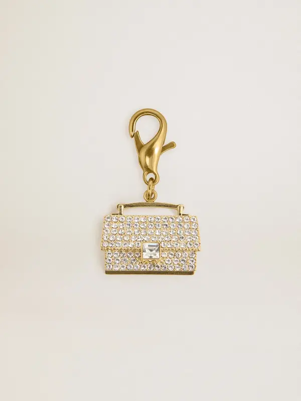 Purse-shaped charm in gold-colored brass with crystals online