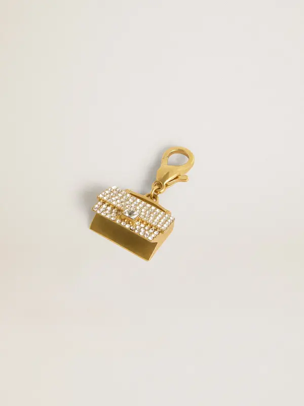 Purse-shaped charm in gold-colored brass with crystals online